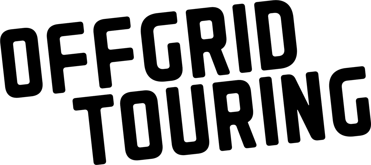 Black 'OFFGRID TOURING' text on a white background